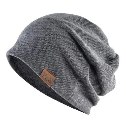 Produktbild: Sporgard Unisex Plüsch Gefüttert Schädel Cap Winter Beanie Mützen Strickfleece Beanies für Damen und Herren, Dunkel_Grau, M