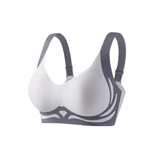 Produktbild: Sport BH Damen Ohne Bügel Push Up Comfy Große Brüste Seamless Größen Starker Halt Für Yoga Jogger Laufen Nahtloser Tshirt mit Schlaf Die Nacht Weiß Breitem Unterbrustband Tiefer Ausschnitt Gym