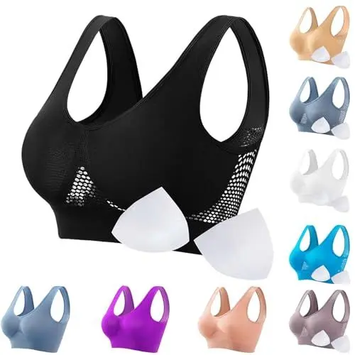 Produktbild: Sport BH Damen ohne Bügel Sexy Damen-BHS Klassische Bustier Warehouse Deal Angebote Bralette Starker Halt Yoga Bra Stretch Sportbh Baumwolle Racerback Büstenhalter Warehouse Deal Schwarz 4XL