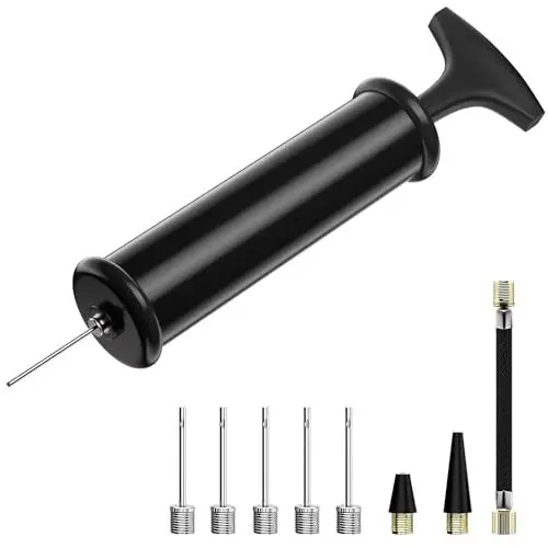 Produktbild: Ballpumpe mit 5 Nadeln, 2 Düsen und 1 Schlauch, Aufblasbares Push-Pull-System, Handpumpe für Fußball, Rugbyball, Volleyball, Basketball, Handball und andere aufblasbare Bälle
