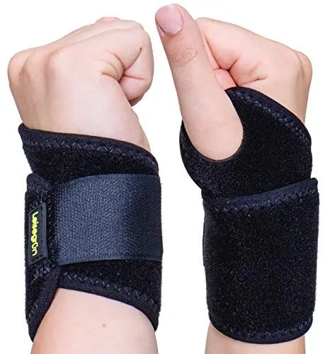 Produktbild: Sport Handgelenkbandage (2er Set) mit Klettverschluss. Handgelenkschoner für Fitness, Krafttraining, Bodybuilding, geeignet für Damen und Herren, Links und rechts, schwarz