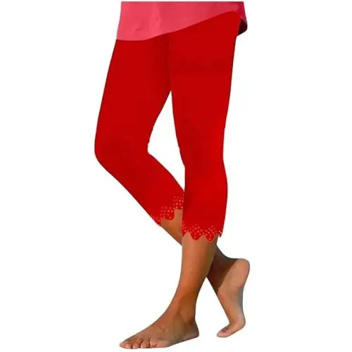 Produktbild: Sport Leggings Mädchen Leggings Kurz Damen Scrunch Butt Leggings Leggings Damen Baumwolle Culotte Damen 7/8 7 8 Hosen Damen Pumphose Damen Leggings mit Taschen Damen Yogahose Rot 2XL