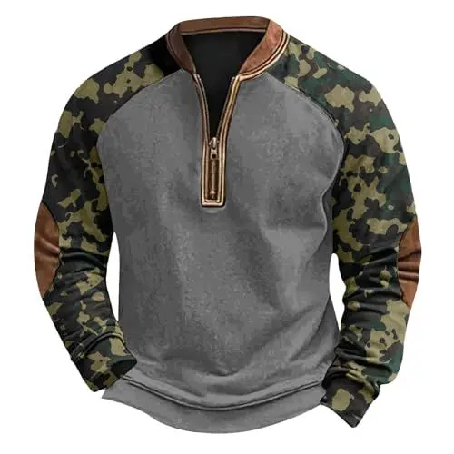 Produktbild: Sport Shirt Männer Pullover für Herren Herren Rollkragenpullover Fleece Herren Herren Pullover Winter Langarm Poloshirt Herren Wanderbekleidung Herren Zip Pullover Herren Grau L