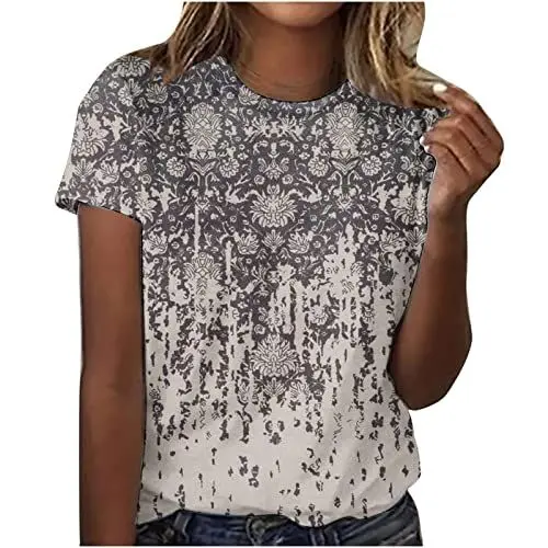 Produktbild: Sport Shirts für Damen Shirts Damen Damen Sportshirt Tshirt Mädchen Tshirt Damen Oversize Freizeitoberteile für Kinder Graphic Tee Tshirt Damen Sommer Hawaiihemd Damen Kurzarm Grau M