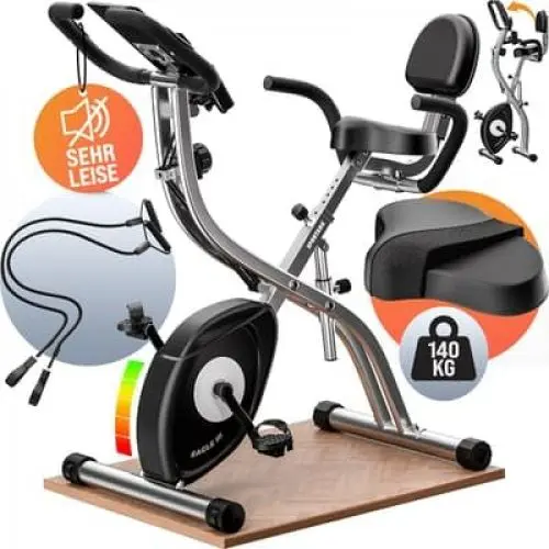 Produktbild: SPORTANA® Heimtrainer Fahrrad EAGLE 3-3in1 Ausdauer Ergometer - Klappbar - LCD Display - Höhenverstellbar - inkl. Fitnessbänder - Hometrainer, Fitnessbike, Workout Bike, Trimmrad, Indoor Bike