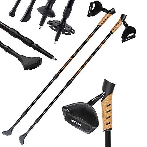 Produktbild: SPORTANA® Wanderstöcke Teleskop Aufsätze Gummipuffer Nordic Walking Stöcke Verstellbar 68-135cm Dämpfung Leicht Alu Kork Herren Damen Trekkingstöcke