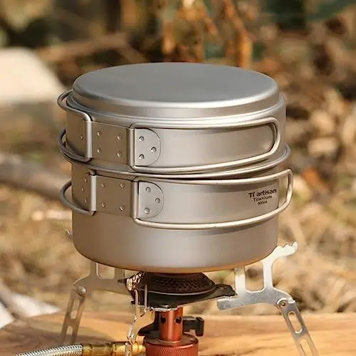 Produktbild: SPORTARC 1100ml Camping Kochgeschirr Set Ultraleicht Topf Bratpfanne Kit Mit Faltbarem Griff B