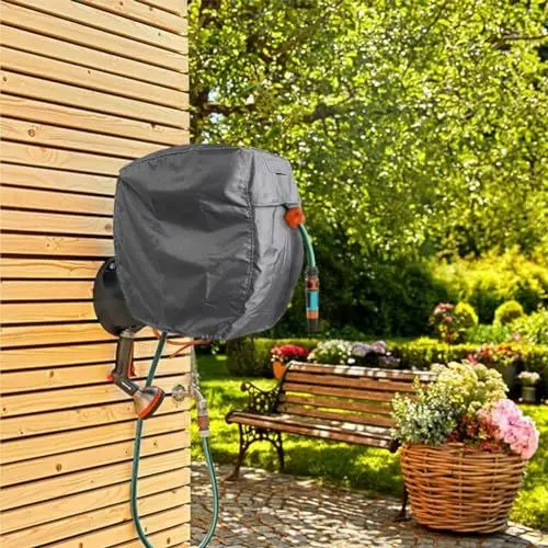 Produktbild: SPORTARC Gartenschlauchtrommel Abdeckung, Wandmontierte Schlauchtrommel Abdeckung, einziehbare Schlauchtrommel Schutzhülle mit 420D Silber beschichtetes Oxford-Tuch, schwarz 1401320737