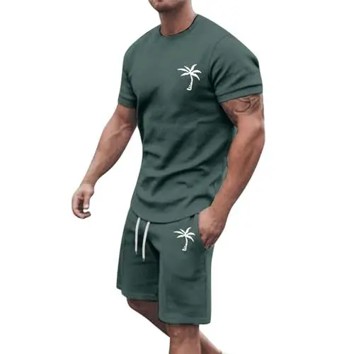 Produktbild: Sportdress Herren Stilvolles -Outfit aus T-Shirt und Shorts für Herren, eine leichte, atmungsaktive Athleisure-Sportbekleidung Herren Ledergürtel Anzug (Green, XXXL)