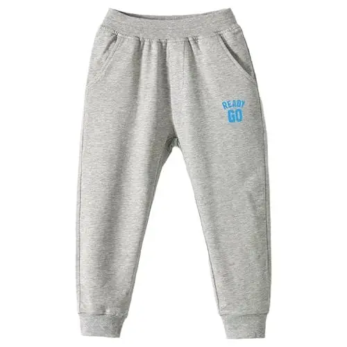 Produktbild: Sporthose Jungen Jogginghose Baumwolle Hosen Einfarbige Hose mit Druck Kinder Freizeithose mit Elastischem Bund Hohe Taille Hosen mit Tasche (Grey, 6-7 Years)