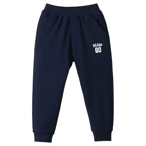 Produktbild: Sporthose Jungen Jogginghose Baumwolle Hosen Einfarbige Hose mit Druck Kinder Freizeithose mit Elastischem Bund Hohe Taille Hosen mit Tasche (Navy, 6-7 Years)