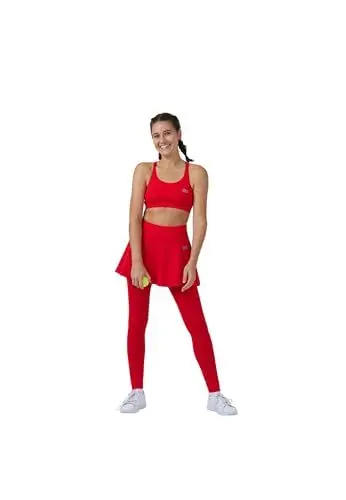 Produktbild: Sportkind Mädchen & Damen 2-in-1 Tennisrock mit Ballgürtel & knöchellanger Leggings, atmungsaktiv, UV-Schutz, rot, Gr. XL