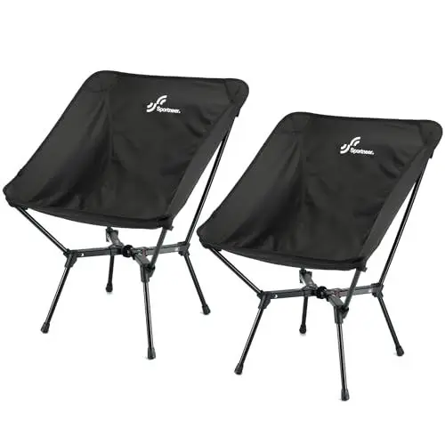 Produktbild: Sportneer Camping Stuhl Campingstuhl Faltbar 150 kg Campingstühle Klappbar Erweitern und Erhöhen Klappstuhl Angelstuhl für Angeln, Strand, Wandern, Rasen, Picknick, Reisen, Schwarz, 2 Pack