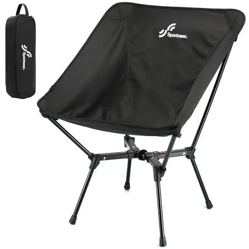Produktbild: Sportneer Campingstuhl Camping Stuhl Faltbar 150 kg Campingstühle Klappbar Erweitern und Erhöhen Klappstuhl Angelstuhl für Angeln, Strand, Wandern, Rasen, Picknick, Reisen, Schwarz