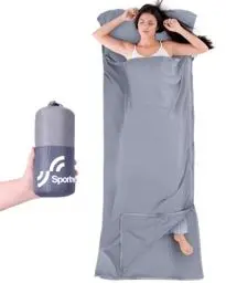 Produktbild: Sportneer Hüttenschlafsack – 2 in1 Hüttenschlafsack Reise-Schlafsack (450 g), Schlafsack Inlett mit durchgängigem Reißverschluss& Kissen Fach, Ideal für Backpacking, Hostels und Berghütten- 220* 90cm