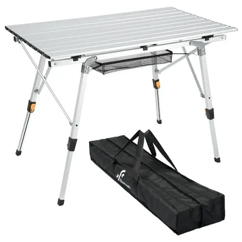 Produktbild: Sportneer Klapptisch Campingtisch für draußen:Tragbarer Picknicktisch mit Verstellbarer Höhe, Klappbarer Campingtisch mit aufrollbarer Aluminium Tischplatte zum Zelten Camping Garten Küche,Silber