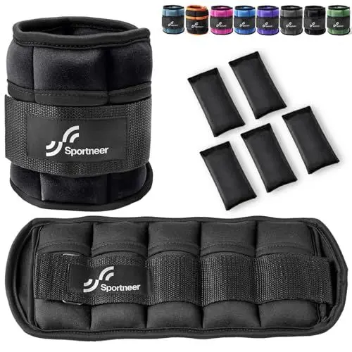 Produktbild: Sportneer Neopren, Gewichtsmanschetten, Verstellbares Fußgelenkgewichte Set, Fuß-/Handgelenkgewicht Manschetten, 1 Pfund bis 7 Pfund (454 g bis 3,18 kg), 2er Packung, Modern, Schwarz