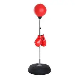 Produktbild: SPORTNOW Boxsack, Boxständer mit Handschuhe, Punchingball, 1,26-1,44 m Höhenverstellbarer Standboxball, Standboxtrainer für Boxing, Zuhause Kunstleder Rot