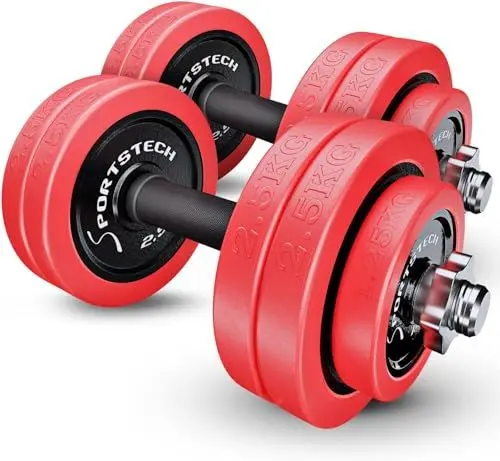 Produktbild: Sportstech 2in1 Hantelset mit Silikonüberzug, Deutsche Qualitätsmarke, Kurzhanteln & Langhantel in einem, Hanteln mit 20kg/30kg aus Gusseisen, effektives Fitness Krafttraining, AH300, Vergleichssieger