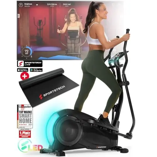 Produktbild: Sportstech CX700 mit innovativer LED Technologie | Deutsche Qualitätsmarke | Profigerät Crosstrainer für Zuhause | Heimtrainer 12 Programme | Ellipsentrainer gelenkschonend mit Magnetbremssystem 24 kg