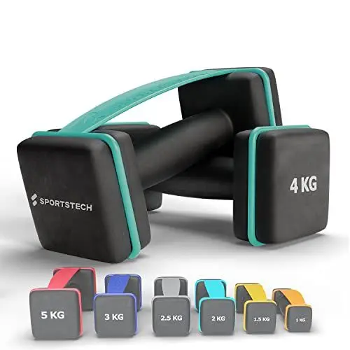 Produktbild: Sportstech Hanteln AH100 | Deutsche Qualitätsmarke | Kurzhantel 2er-Set mit innovativen Schlaufen & Liegestützfunktion | wahlweise 1-5 KG | Damen & Herren Kurzhanteln | (2 x 4.0 kg)