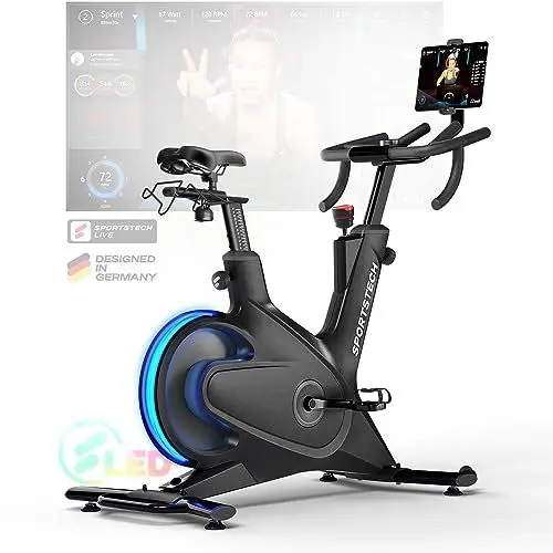 Produktbild: Sportstech sBike Lite - Smartes Heimtrainer Fahrrad mit LED + App mit Live & On-Demand Kursen und 360° Tablet-Halterung für Full Body Workout - Ergometer für effektives Fitness-Training