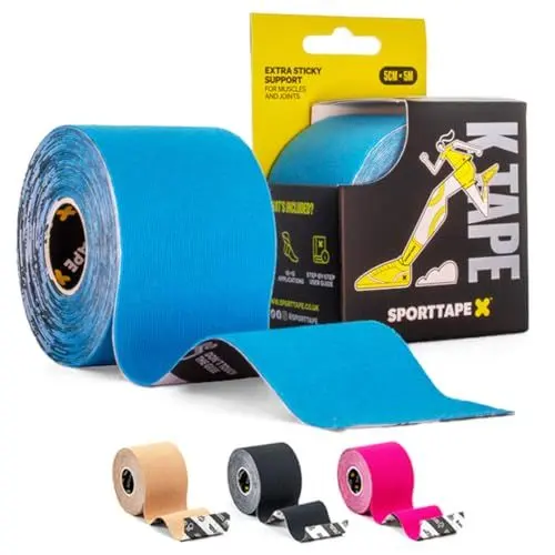 Produktbild: SPORTTAPE Kinesiologie Tape - Blau | Physio Tape und tape sport bei verletzungen und schmerzen | Elastisches und hypoallergen muskel tape | kinesiotapes wasserfest | 5 m Rolle Kinesiotape