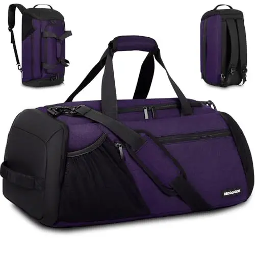Produktbild: Sporttasche Herren 45L Groß Sporttaschen Reiserucksack Mehrere Taschen Rucksack mit Schuhfach Nassfach Wasserdicht für Schulter und Hand Trainingstaschen Weekender Tasche Sports Bags Lila