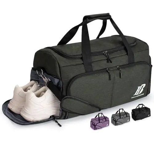 Produktbild: Sporttasche Reisetasche für Damen und Herren Trainingstasche Gym Bag mit Schuhfach und Nassfach Duffel Bag Tasche für Sport, Fitness, Schwimmen, Reisen (42L, Olivgrün)-UX