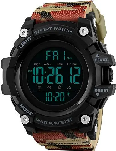 Produktbild: Sportuhr Digitale Herren Armbanduhr Große Männer 5ATM Wasserdicht Stoppuhr mit Wecker Timer Zwei Zeitzonen LED Militär