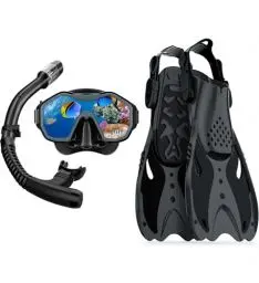 Produktbild: Sporzin Schnorchelset Erwachsene mit Flossen Taucherbrille Erwachsene mit Schnorchel und Verstellbare Flossen, Anti-Fog 180° Panorama Schnorchelmaske Erwachsene für Schnorcheln und Schwimmen