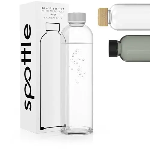 Produktbild: spottle Trinkflasche Glas 1L - Glasflasche in 500ml - 750ml oder 1 Liter - Glas Wasserflasche für Kohlensäure geeignet – Glastrinkflasche spülmaschinenfest & auslaufsicher