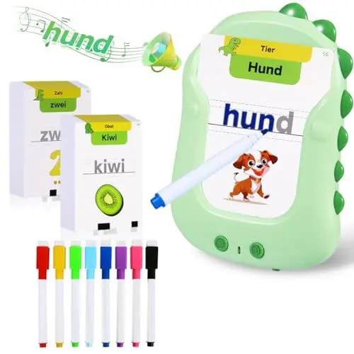 Produktbild: Sprechende Lernkarten Deutsch Lernen für Kinder 168 Blätter 336 Wörter, Kinderspielzeug ab 1-6 Jahre Alt, Montessori Autismus Spielzeug mit Whiteboard Stifte Abwischbar 7, Geschenke für Mädchen Junge