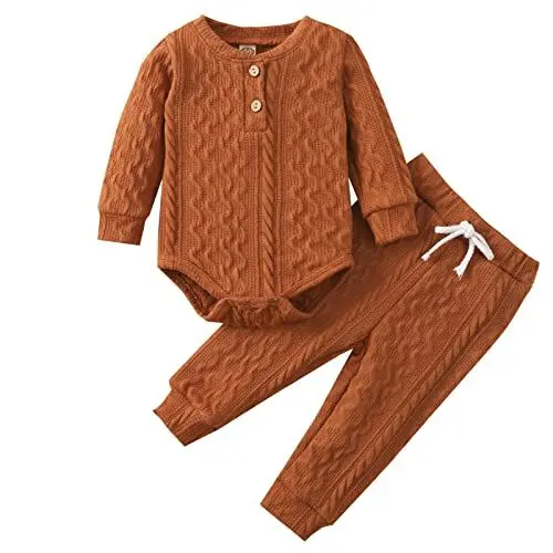 Produktbild: LOIJMK Neugeborenes Baby Mädchen Winter Langarm Solide Verdickte Warme Strampler Tops Hosen 2 STÜCKE Outfits Kleidung Set Geschwister Kleider (Yellow, 3-6 Months)