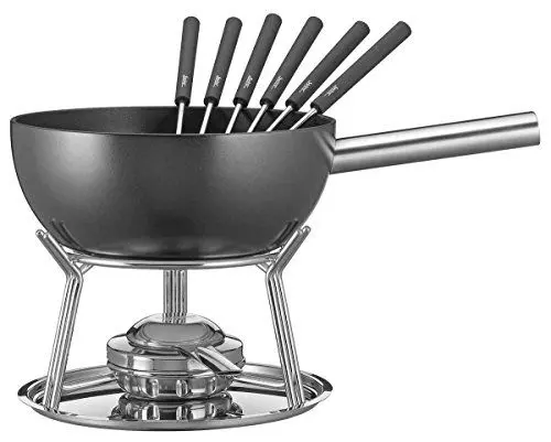 Produktbild: Spring Fondue Set ALU INDUCTION | Aluminium Guss Topf Emailliert | Schwarz | Antihaftbeschichtet | Rechaud Brenner | inkl. 6 Fondue Gabeln | für alle Herdarten geeignet | 2L | Ø23cm