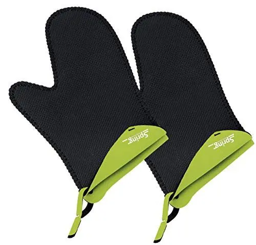 Produktbild: Spring GRIPS Ofenhandschuhe Hitzebeständig | Neopren | -40° bis 250°C | rutschfest | universelle Größe, 23x15cm | Schwarz, Hellgrün | Topfhandschuhe Set