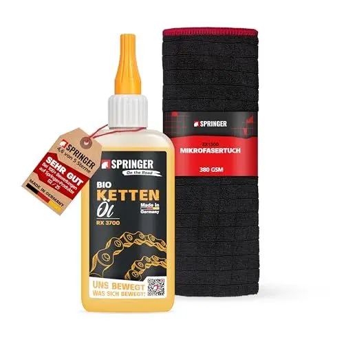 Produktbild: SPRINGER RX3700 - - Bio Kettenöl 100ml + Tuch - - Made in Germany - - Fahrrad-Kettenöl Korrosions- & Verschleißschutz - - Allwetter Fahrradöl schonend - - Ketten-Fett für z.B. E-Bike & MTB