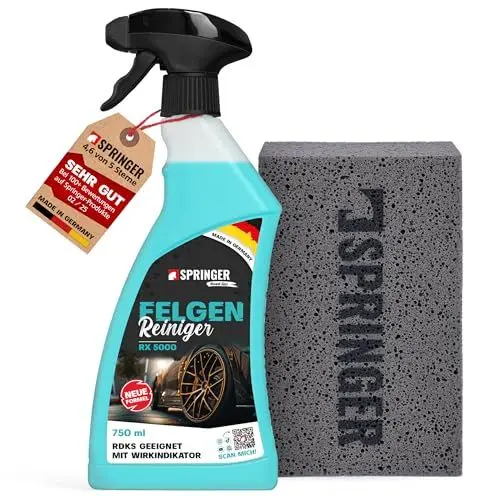 Produktbild: SPRINGER RX5000 - - Felgenreiniger 750 ml + Schwamm - - Made in Germany - - Felgenspray säurefrei & materialschonend - - Gut haftende Gel Formel - - Mit Wirkindikator - - Für alle Felgen