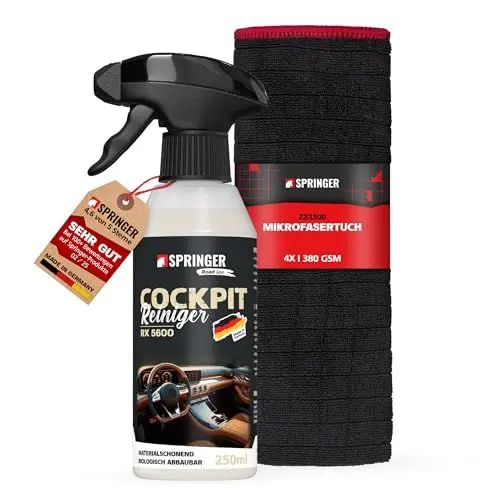 Produktbild: SPRINGER RX5600 - - Cockpit-Reiniger 250 ml + Tuch - - Made in Germany - - Versiegelt & schützt - - Innenraumreiniger antistatisch & staubabweisend - - Auto Kunststoff-Reiniger schadstofffrei