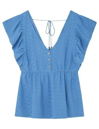 Produktbild: SPRINGFIELD Damen Camiseta Peplum Bordado Suizo Unterhemd, Blues, S