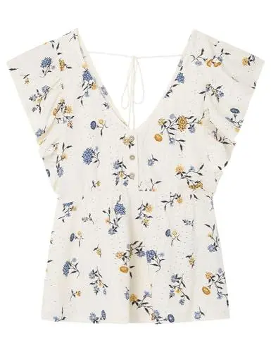 Produktbild: SPRINGFIELD Damen Camiseta Peplum Bordado Suizo Unterhemd, TAN_Print, XS