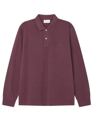 Produktbild: SPRINGFIELD Herren Reconsider Cotton Long Sleeve Polo with Ribbed Cuffs Kurzarm Shirt, Maroon, L