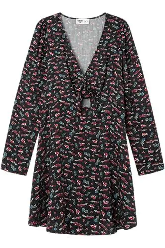 Produktbild: Springfield, Damen-Minikleid mit Langen Ärmeln und Knotendetail, Kollektion Deine Schuld, Schwarz, L