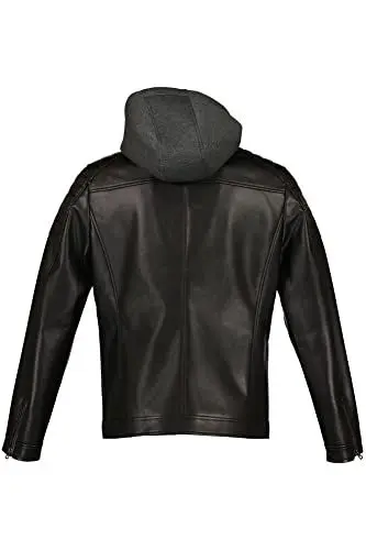 Produktbild: Springfield Herren Motorradjacke, Lederoptik, Kapuze Jacke, Schwarz, M