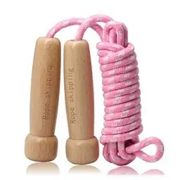 Produktbild: Springseil Erwachsener, Verstellbares Baumwoll Seilspringen mit Natürlichem Holzgriff Speed Jump Rope für Fettverbrennung & springen Übung & Fitness - 300CM / 9.8FT