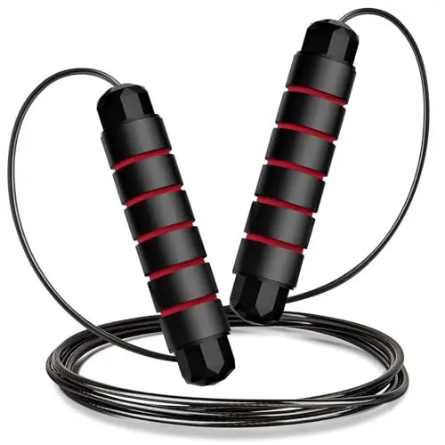 Produktbild: Springseil - 3m Seilspringen für Erwachsene Fitness, Sprungseil Erwachsener für Zur Gewichtsreduktion Länge Einstellbar mit Schaum Griffe Rot-Schwarz 1 Stück