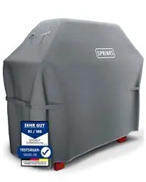 Produktbild: SPRINKS® Grillabdeckung WETTERFEST Grill Abdeckhaube Hochwertige Grill Abdeckung für Weber, Napoleon, Enders - EXTRA Griffen Gasgrill Oxford 600D Gewebe (147x61x122cm) - Grill Cover (Grau)