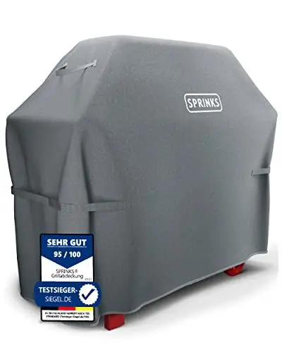 Produktbild: SPRINKS® Grillabdeckung WETTERFEST Grill Abdeckhaube Hochwertige Grill Abdeckung für Weber, Napoleon, Enders - EXTRA Griffen Gasgrill Oxford 600D Gewebe (132x66x109cm) - Grill Cover (Grau)