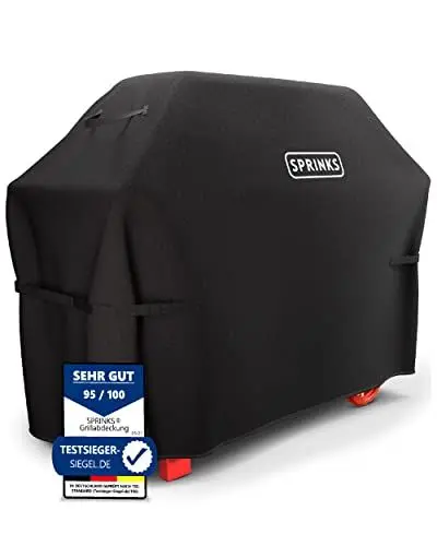 Produktbild: SPRINKS® Grillabdeckung WETTERFEST Grill Abdeckhaube Hochwertige Grill Abdeckung für Weber, Napoleon, Enders - EXTRA Griffen Gasgrill Oxford 600D Gewebe (147x61x122cm) - Grill Cover (Schwarz)