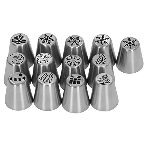 Produktbild: Spritztüllen-Set, 13-teiliges Spritztüllen-Set für Weihnachtsblumen, Zuckerguss, Edelstahl, DIY-Tüllen, Tüllen, Spritztüllen für Kuchen, Tüllen, Kit für Cupcake-Dekoration